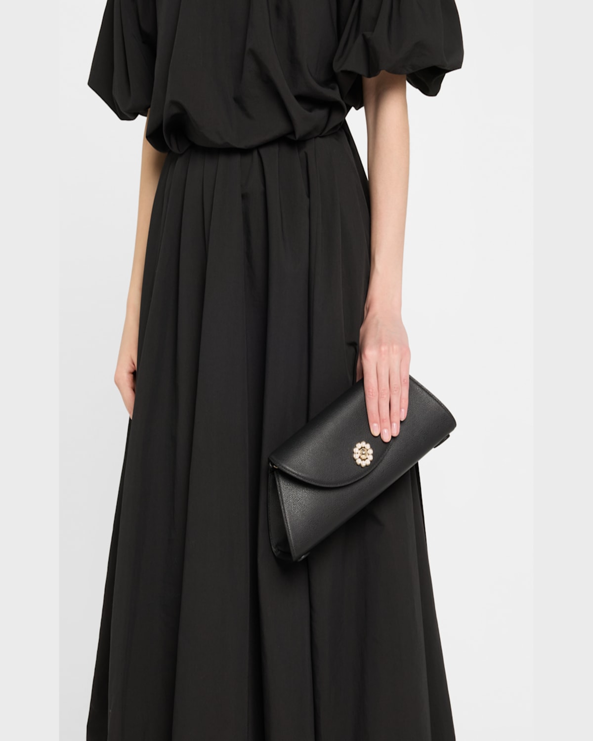 Simone Rocha Valentine Pearly Bow Leather Shoulder Bag In Black Pearl