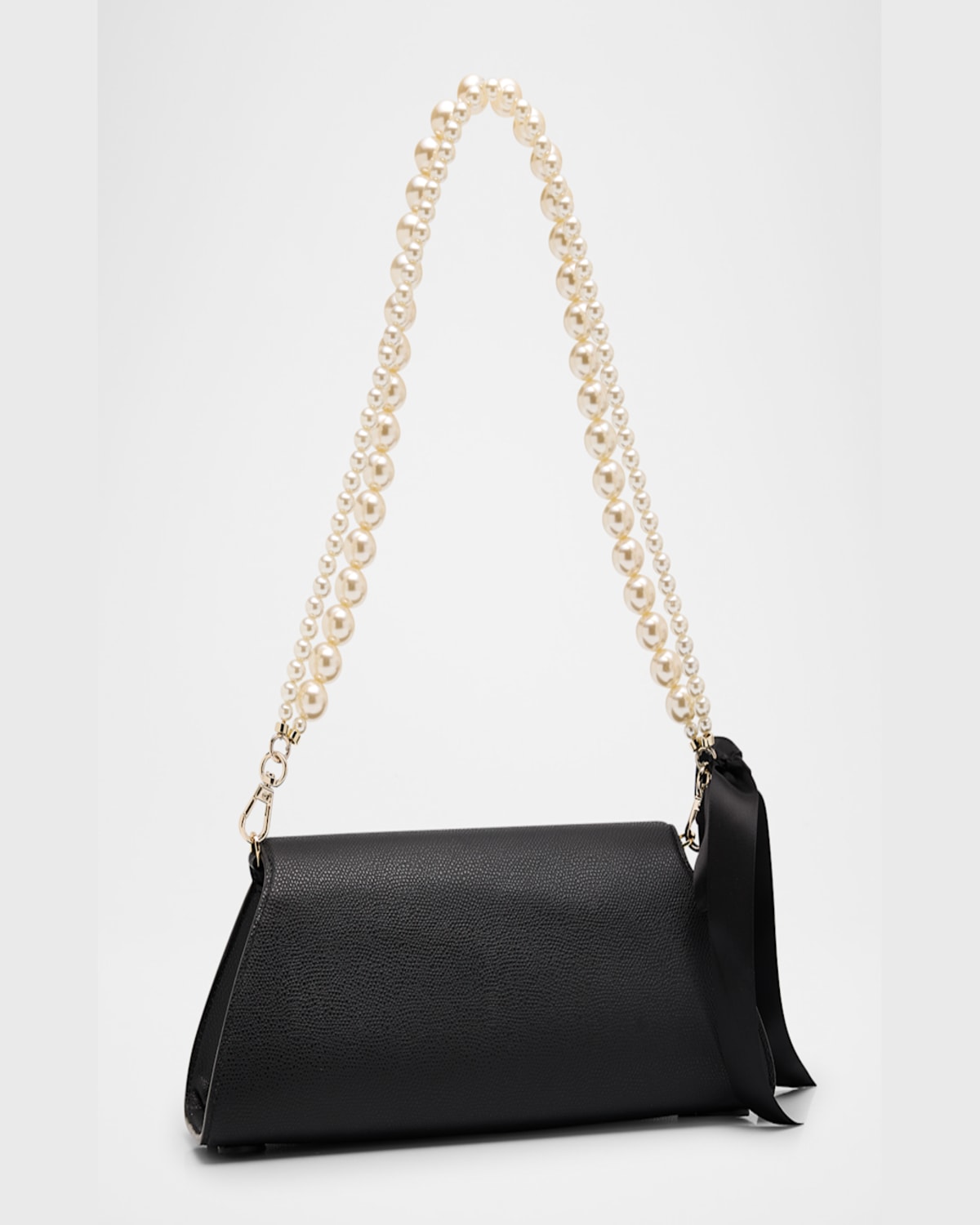 Simone Rocha Valentine Pearly Bow Leather Shoulder Bag In Black Pearl