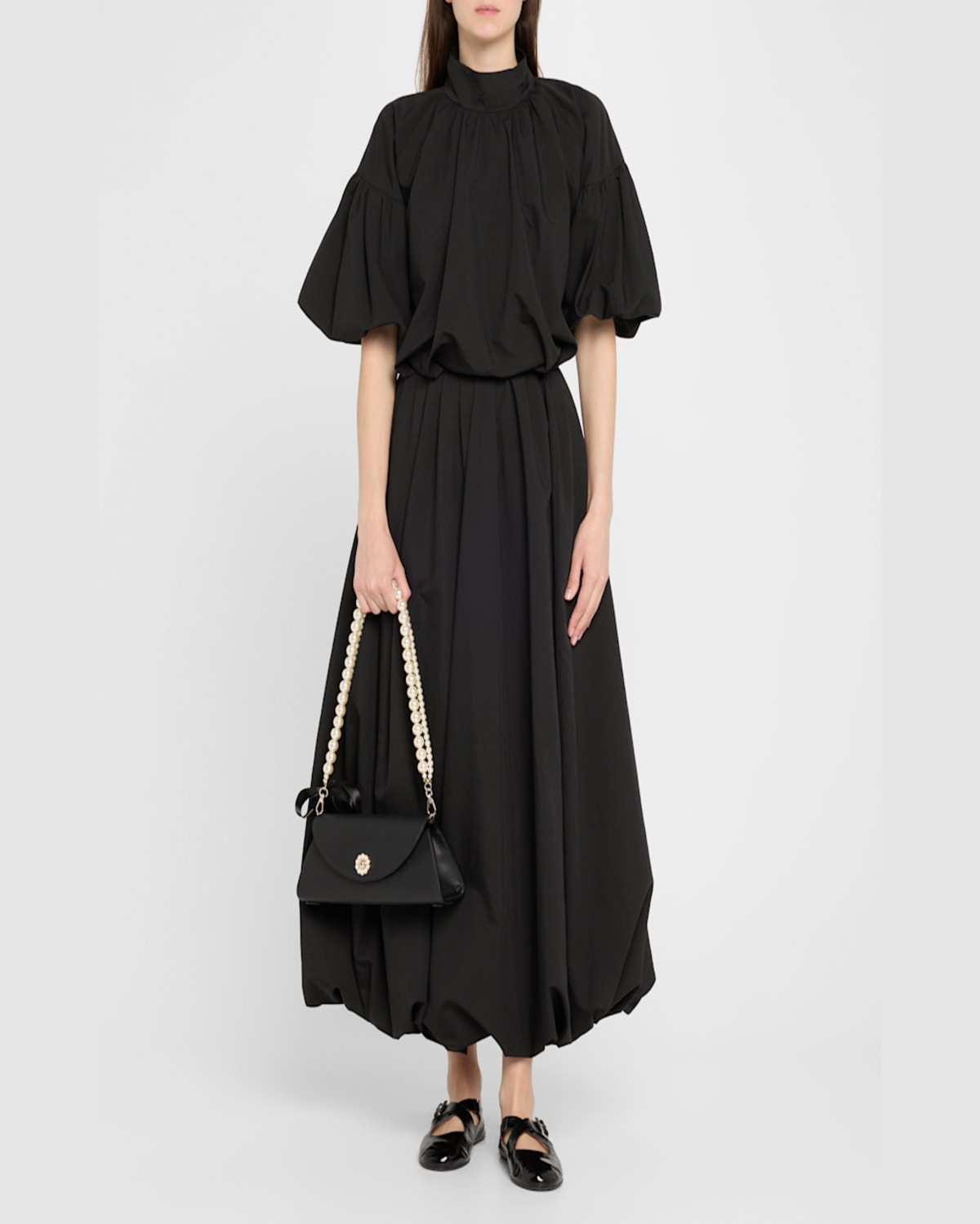 Simone Rocha Valentine Pearly Bow Leather Shoulder Bag In Black Pearl