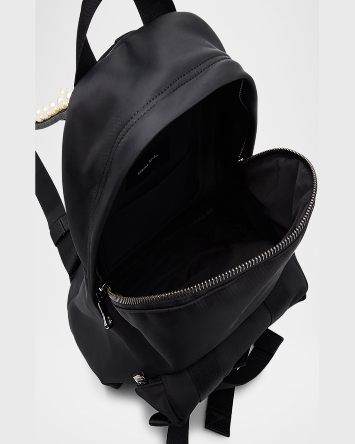 Simone Rocha Beaded Utility Bow Backpack In Black Pearl