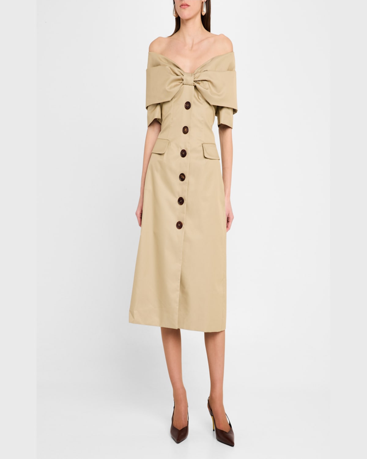 Shop Shushu-tong Bow Off-shoulder Midi Dress