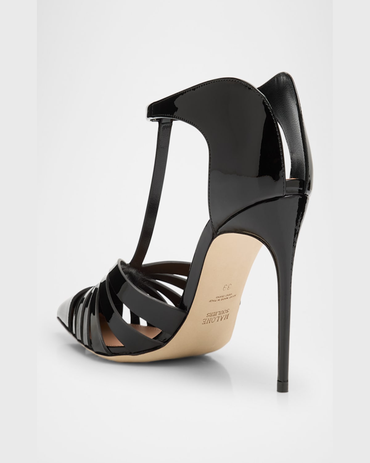 Malone Souliers Jennifer Caged Patent Leather T-strap Pumps In Black