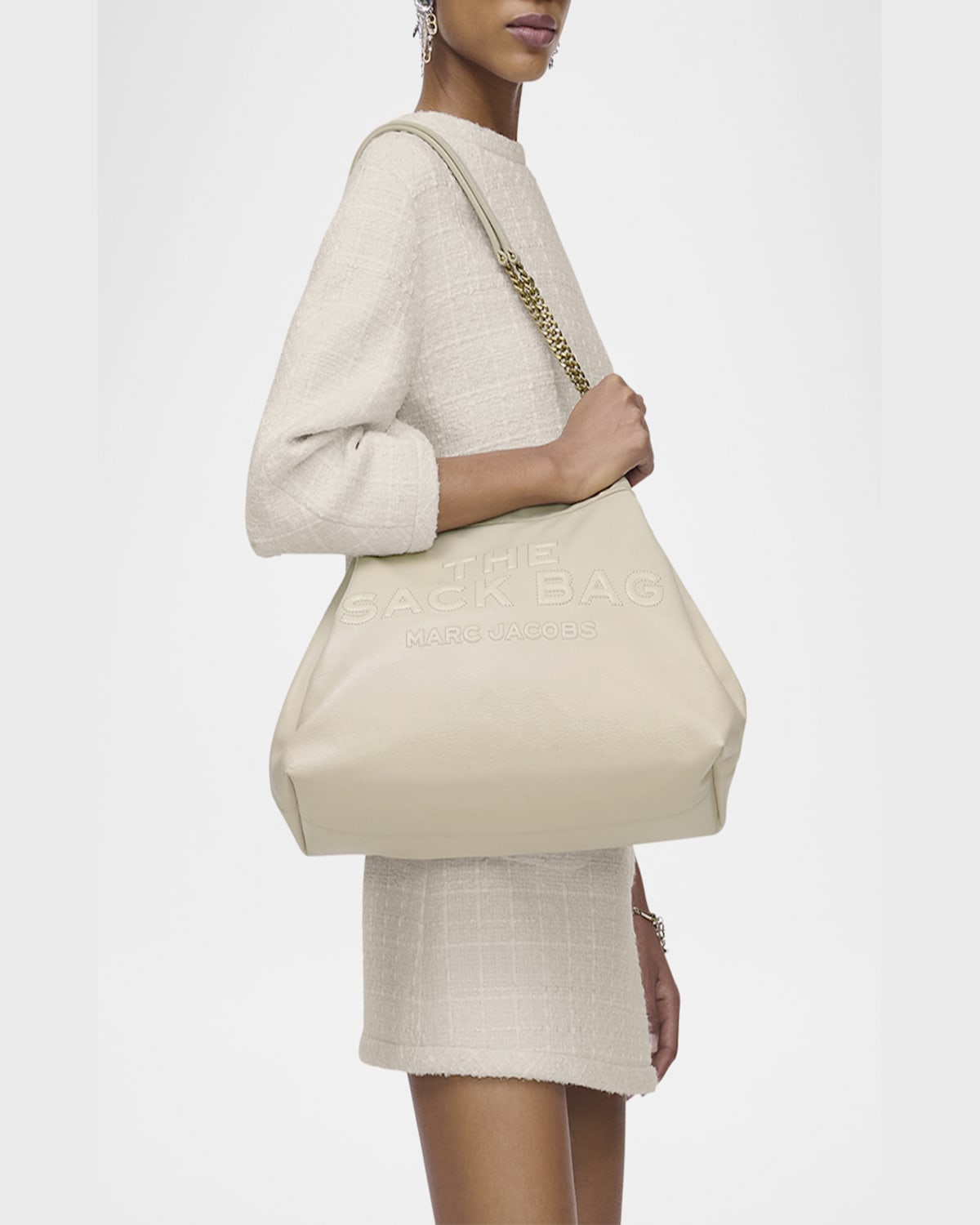 Marc Jacobs Women's The Chain Sack Leather Shoulder Bag In Cloud White