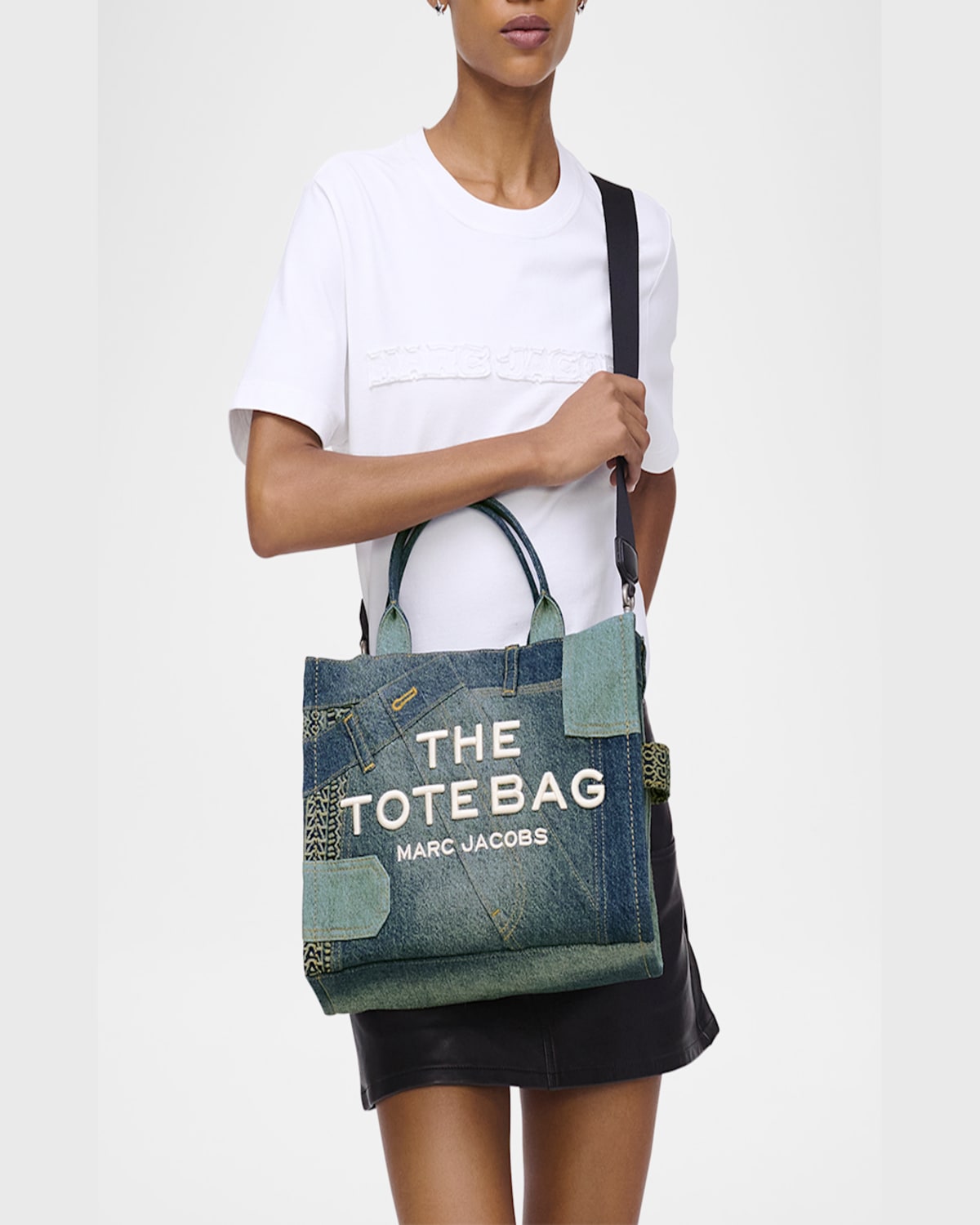Marc Jacobs The Deconstructed Denim Medium Tote Bag In Indigo Multi