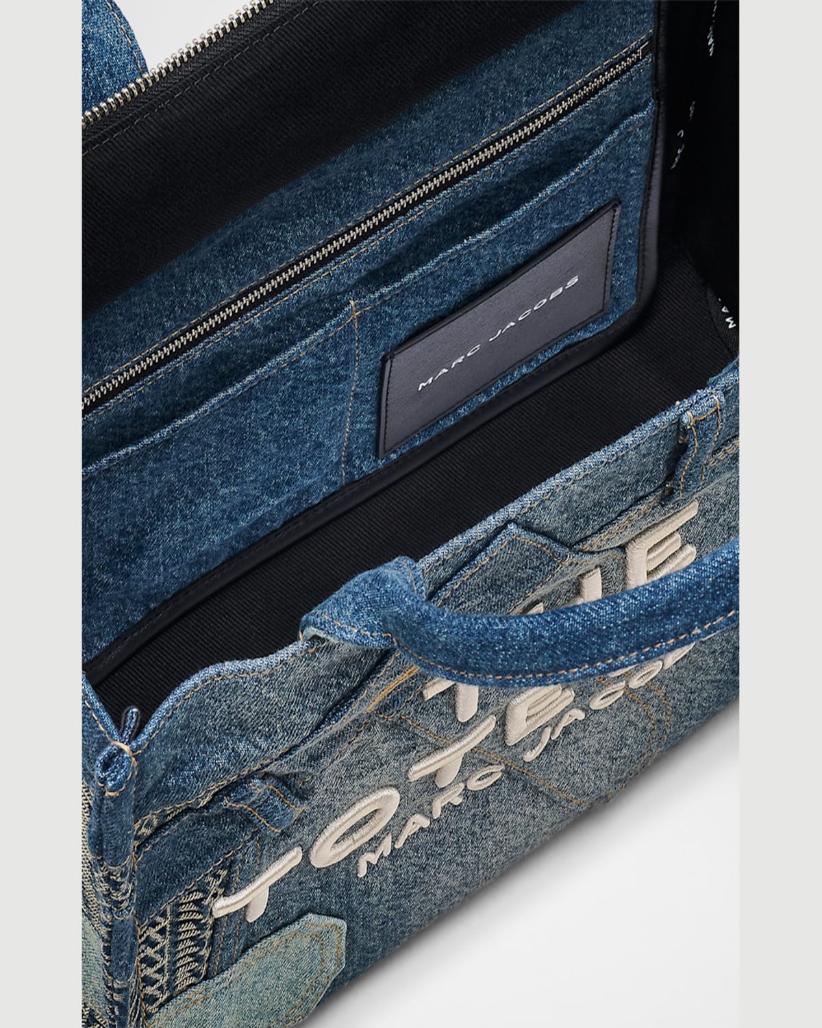 Marc Jacobs The Deconstructed Denim Medium Tote Bag In Indigo Multi