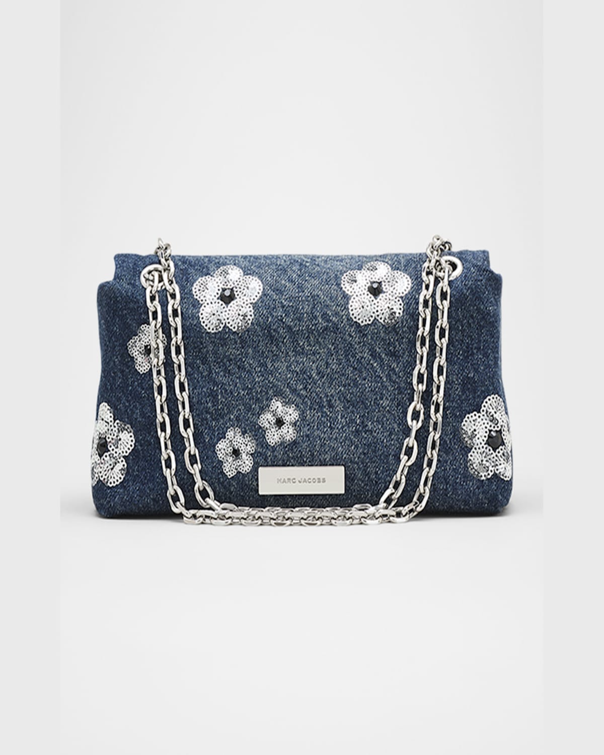 Marc Jacobs The Dual Chain Sequin Daisy Denim Wallet On A Chain In Vintage Indigo