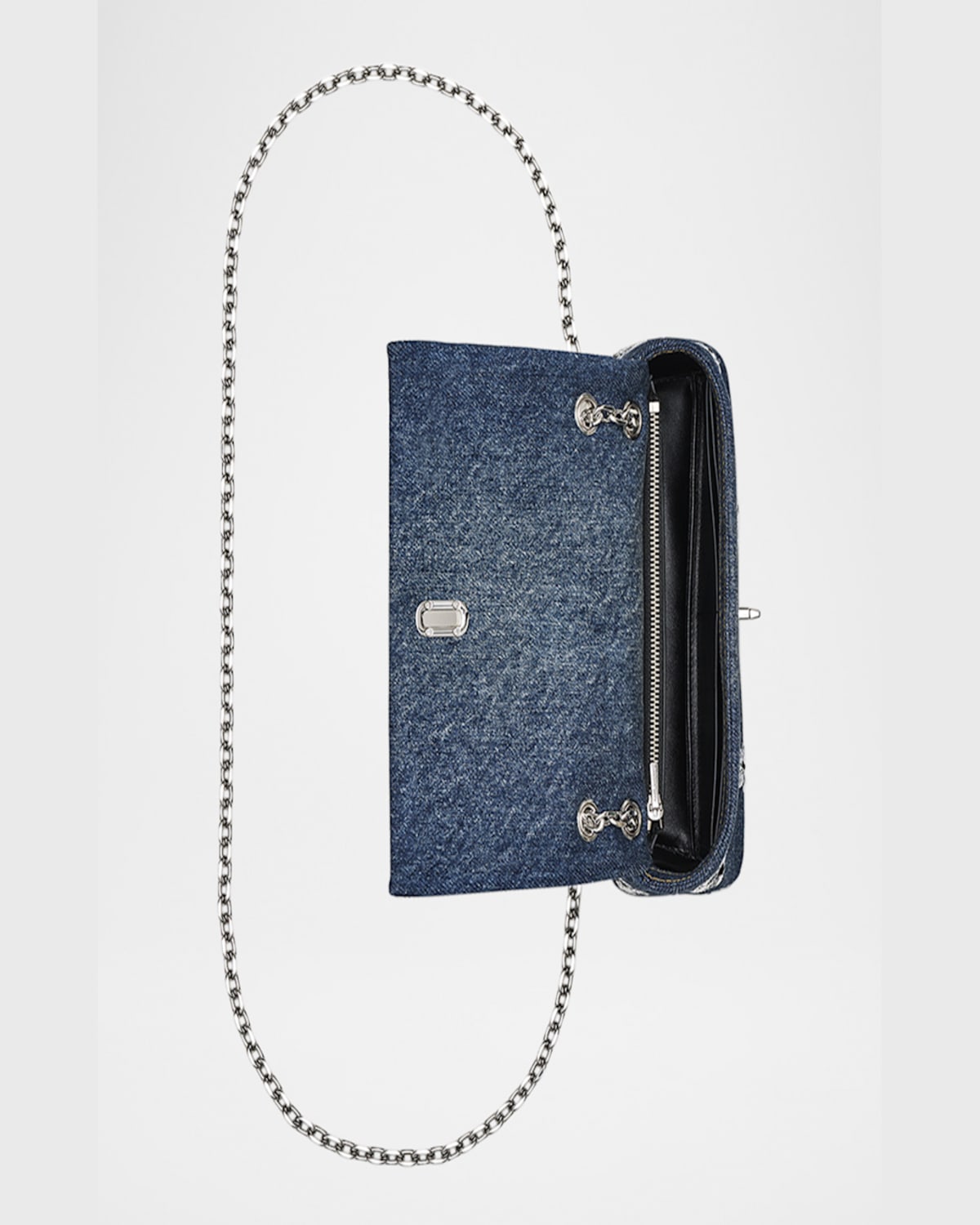 Marc Jacobs The Dual Chain Sequin Daisy Denim Wallet On A Chain In Vintage Indigo