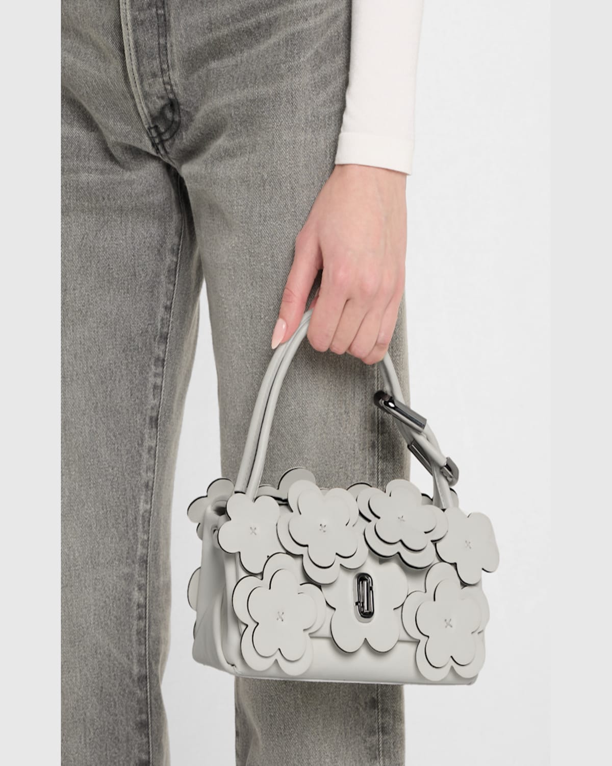 Marc Jacobs White The Dual Mini Bag In Leather With Flowers In White