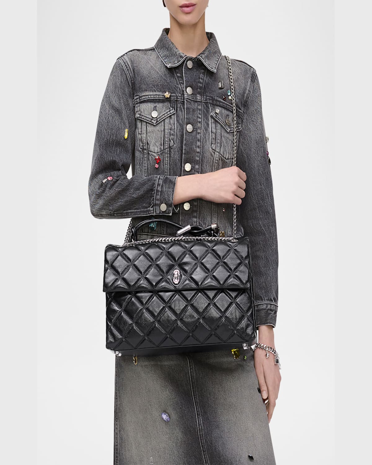 Marc Jacobs The Xl Dual Chain Diamond Quilted Convertible Leather Shoulder Bag In Black