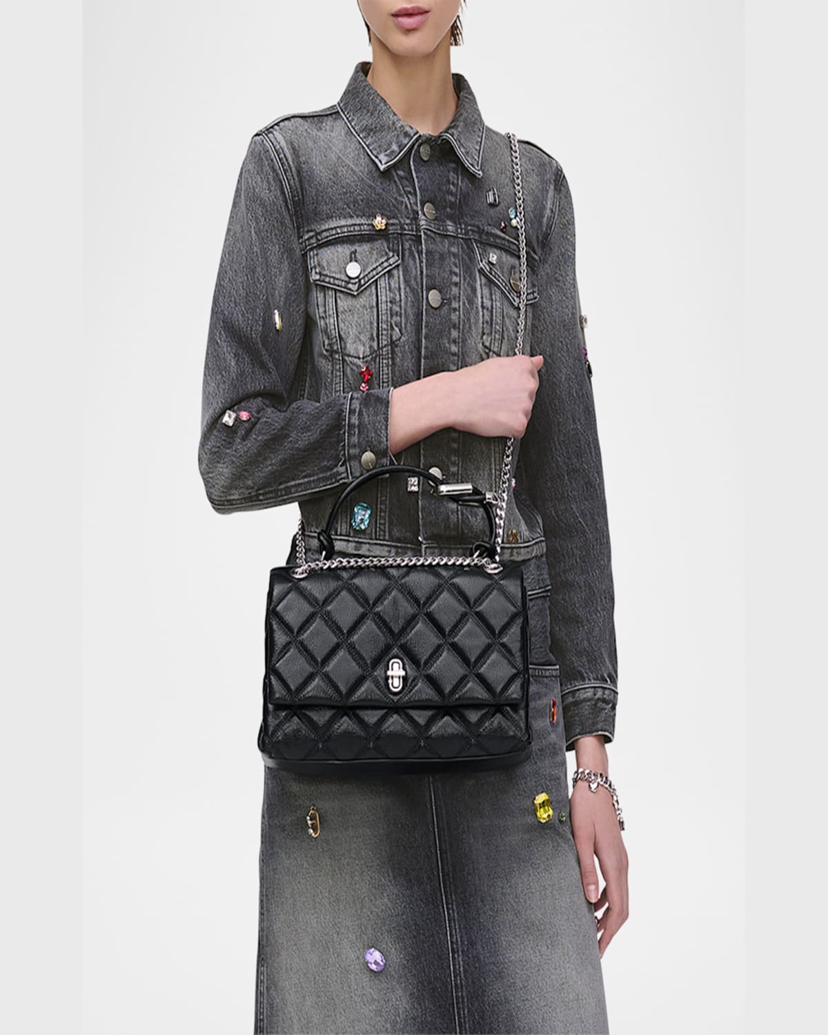 Marc Jacobs The Dual Chain Diamond Quilted Convertible Leather Shoulder Bag
