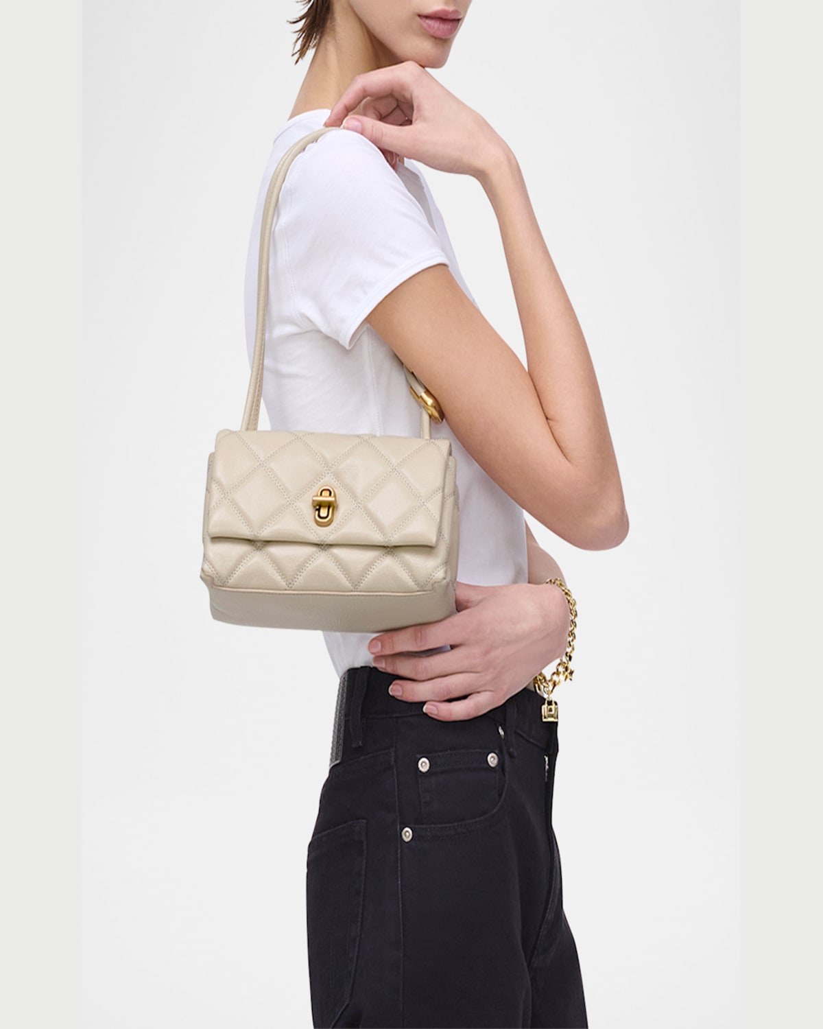 Shop Marc Jacobs The Mini Dual Shoulder Bag In Cloud White