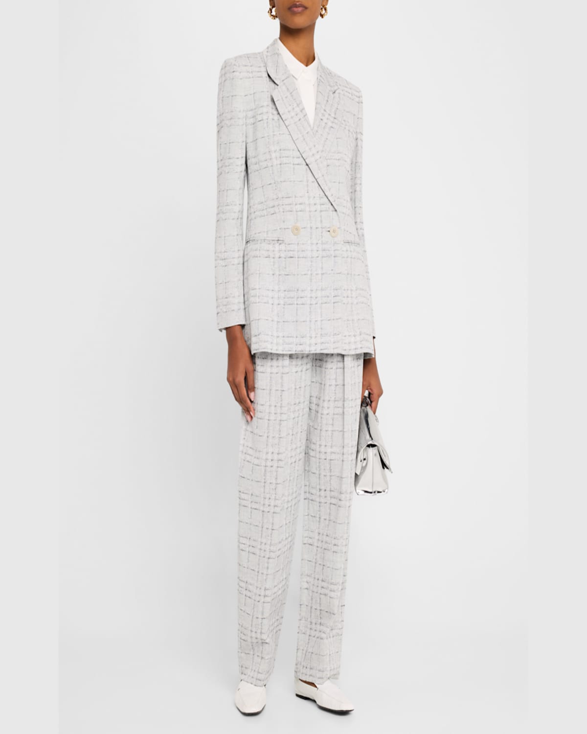 Shop Emporio Armani Double-breasted Check Blazer In Light Grey