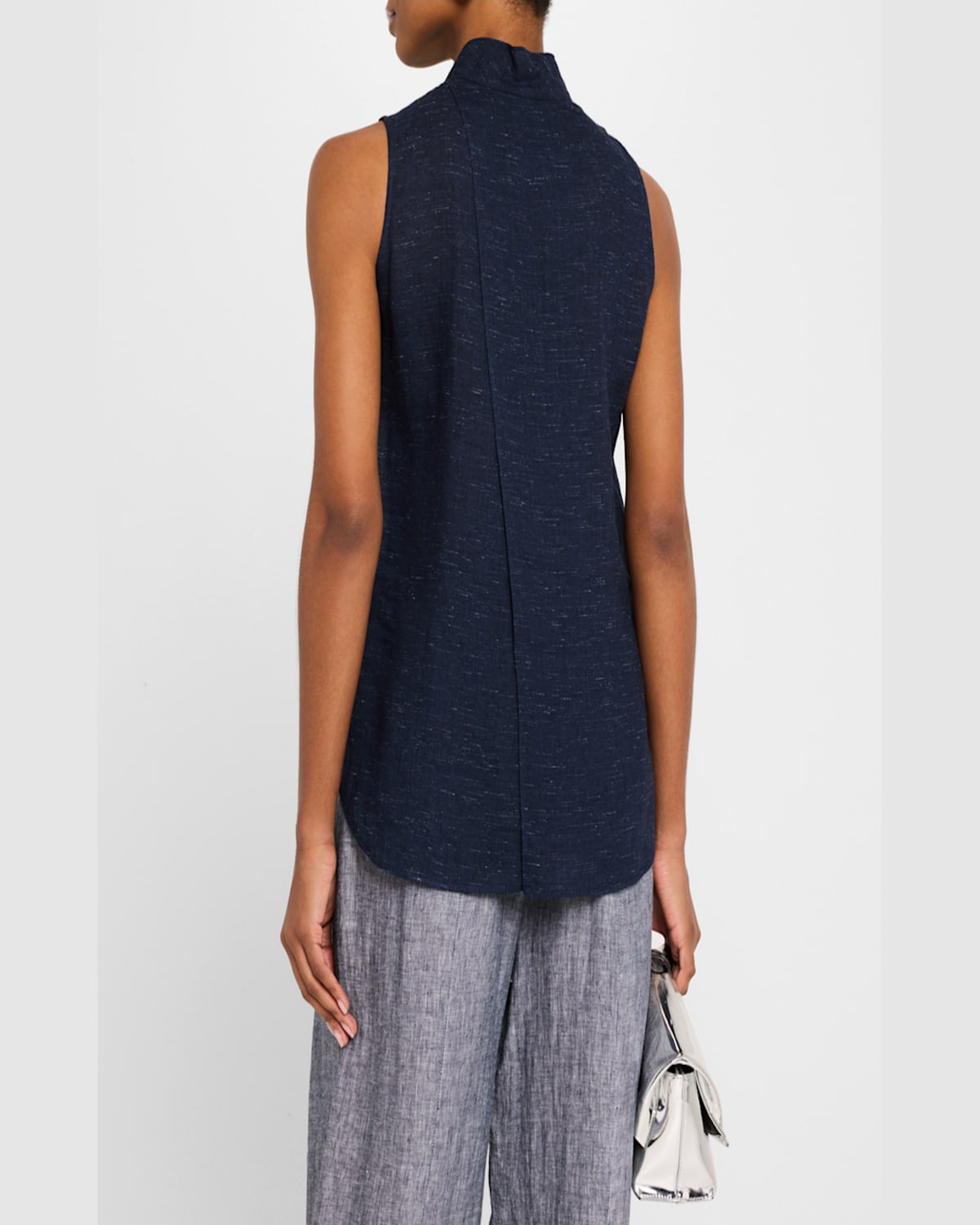 EMPORIO ARMANI SLEEVELESS LINEN CHAMBRAY BLOUSE 