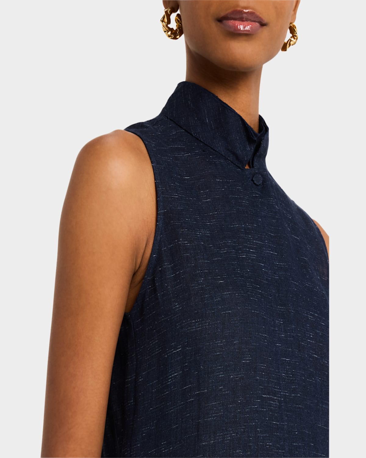 EMPORIO ARMANI SLEEVELESS LINEN CHAMBRAY BLOUSE 