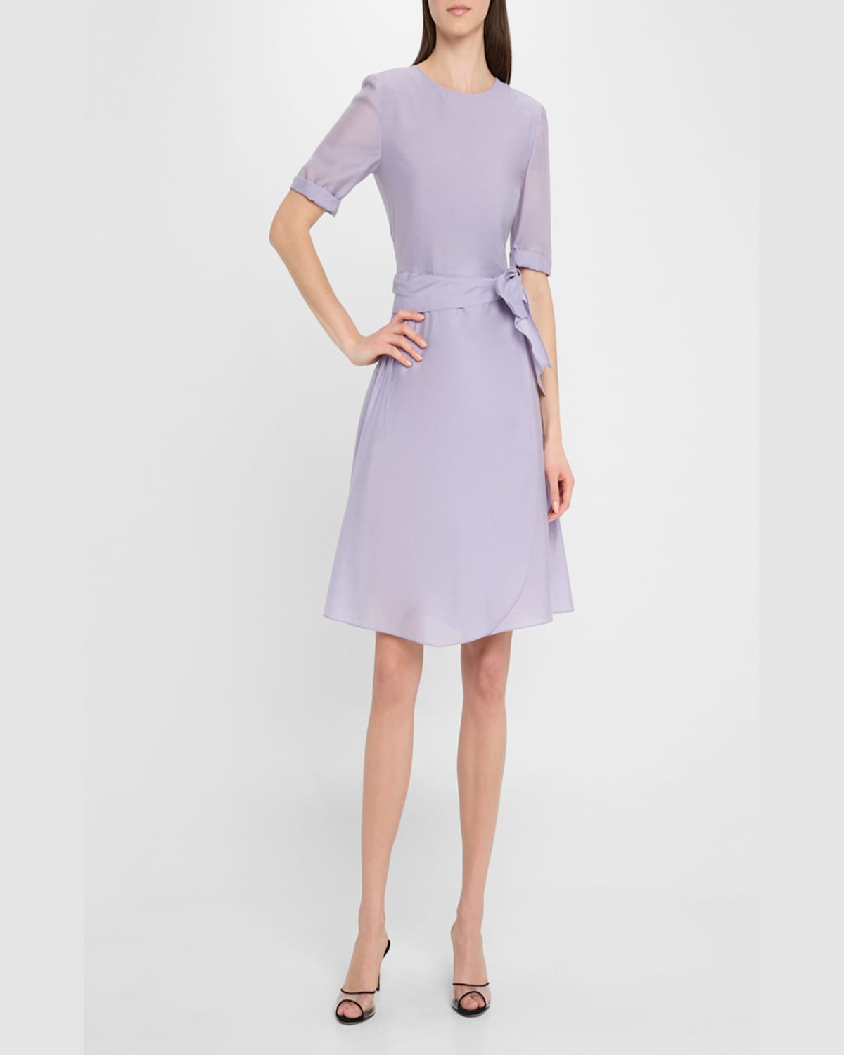 EMPORIO ARMANI PLEATED A-LINE MUSLIN MINI DRESS 