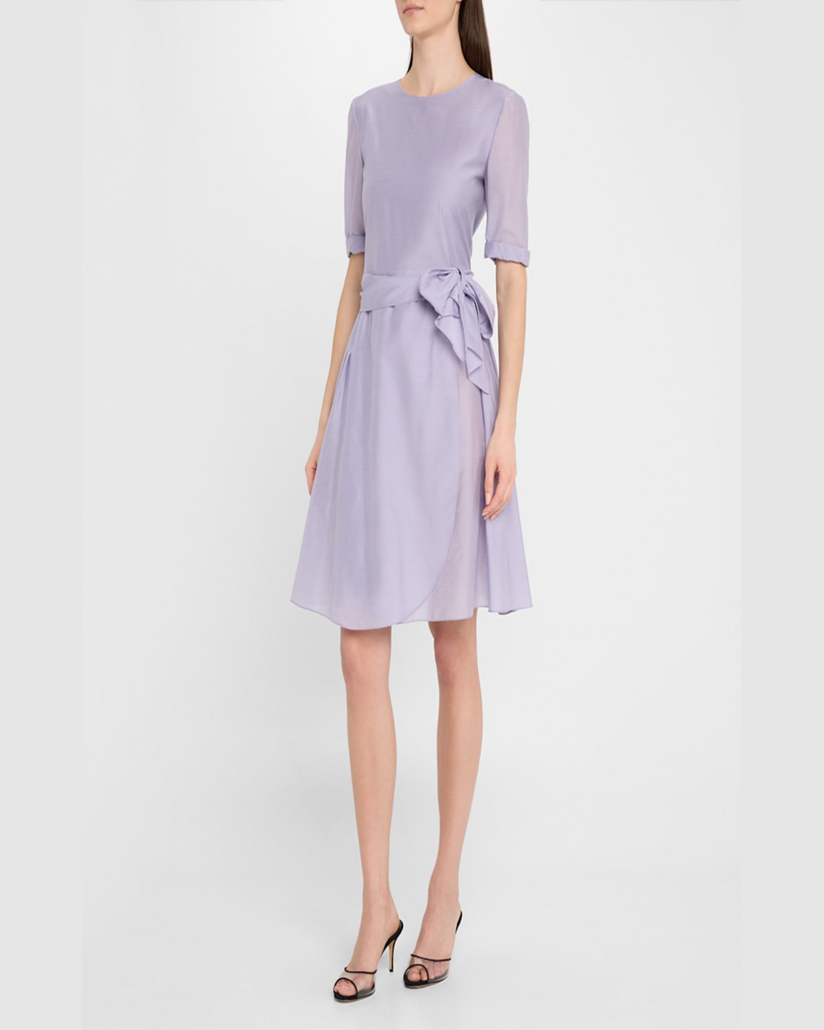 EMPORIO ARMANI PLEATED A-LINE MUSLIN MINI DRESS 