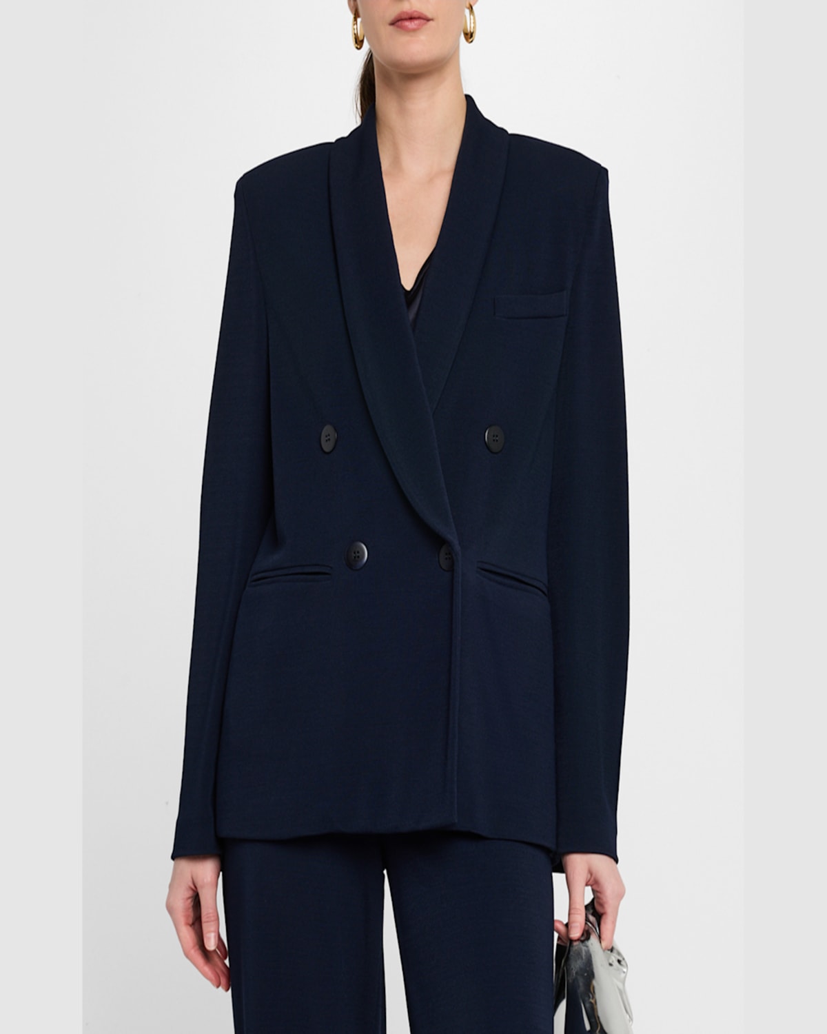 Emporio Armani Relaxed Double-breasted Blazer In Navy Blue