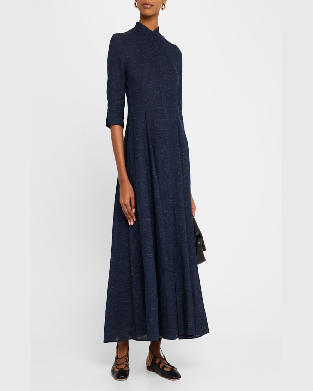 Emporio Armani Button-down Linen Chambray Maxi Dress In Navy