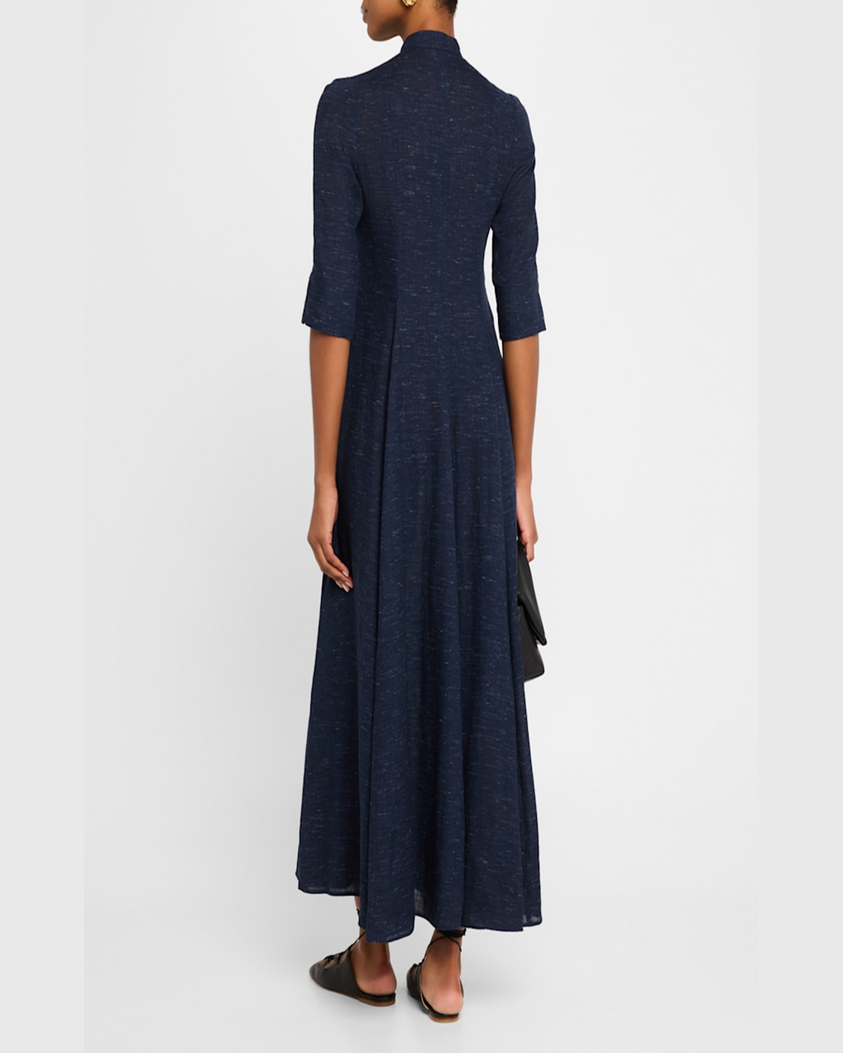 Emporio Armani Button-down Linen Chambray Maxi Dress In Navy