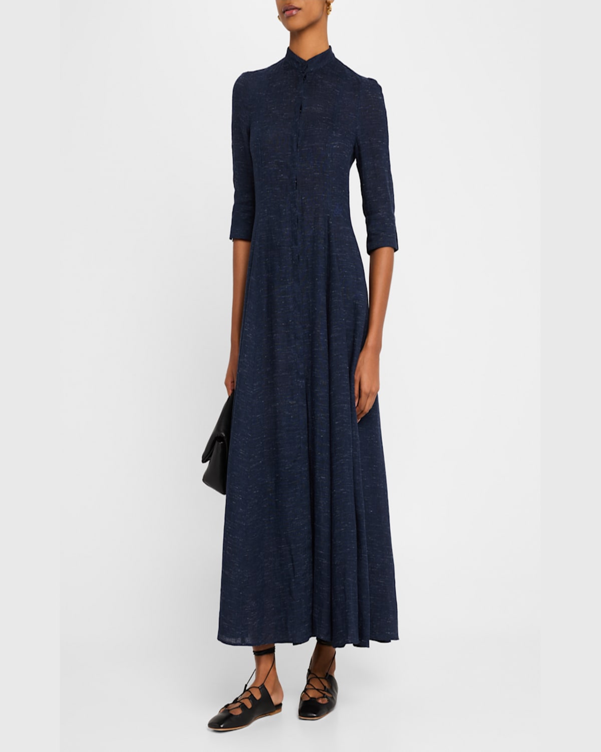 Emporio Armani Button-down Linen Chambray Maxi Dress In Navy