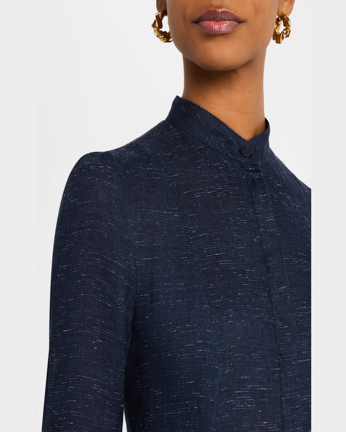 Emporio Armani Button-down Linen Chambray Maxi Dress In Navy