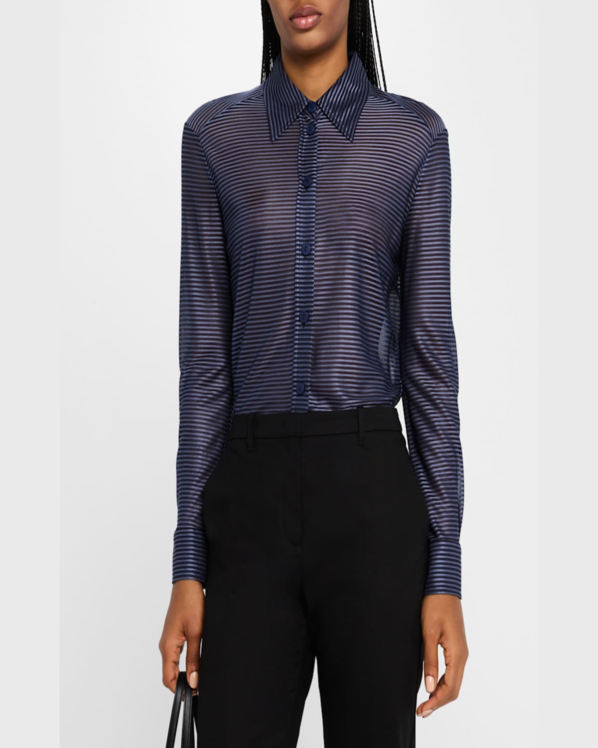 EMPORIO ARMANI BUTTON-DOWN STRIPED VISCOSE SHIRT 