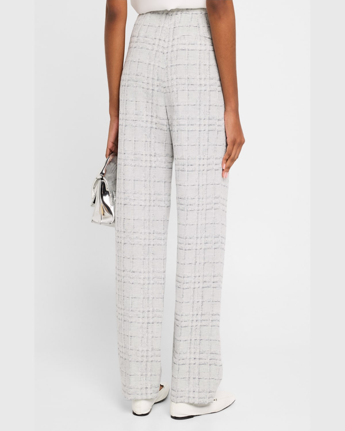 Emporio Armani Cotton And Linen Blend Checkered Trousers In Light Grey