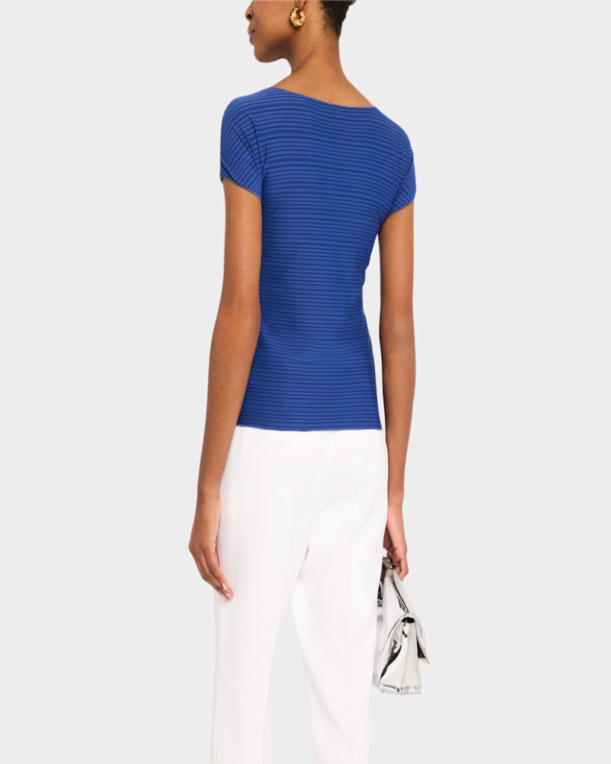 Emporio Armani Striped Scoop-neck Jersey Tee In Cobalt Blue