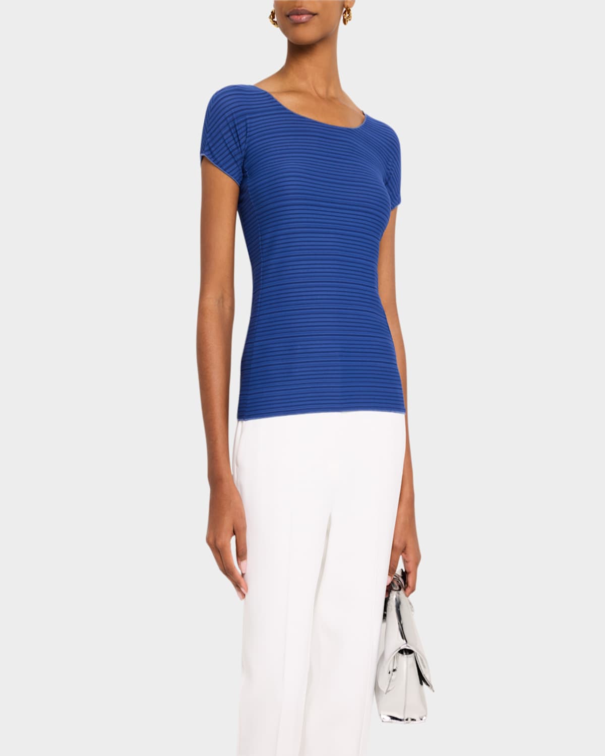 Emporio Armani Striped Scoop-neck Jersey Tee In Cobalt Blue