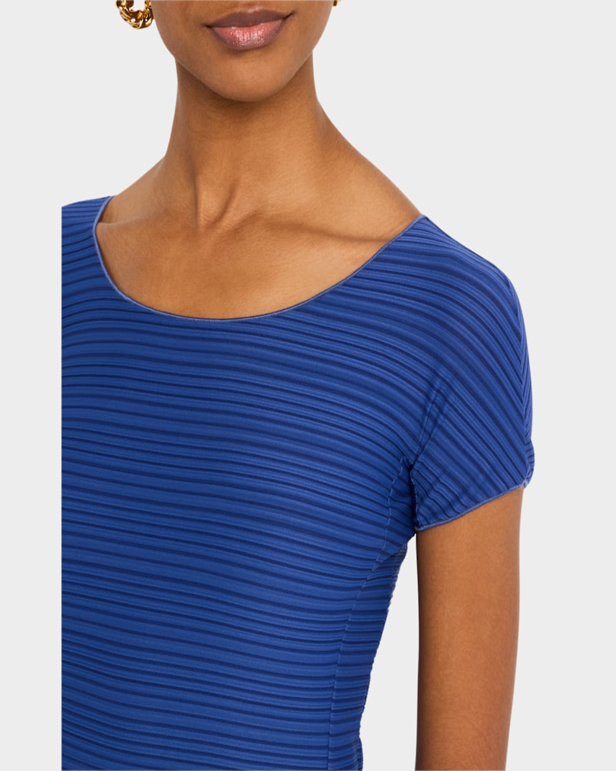 Emporio Armani Striped Scoop-neck Jersey Tee In Cobalt Blue