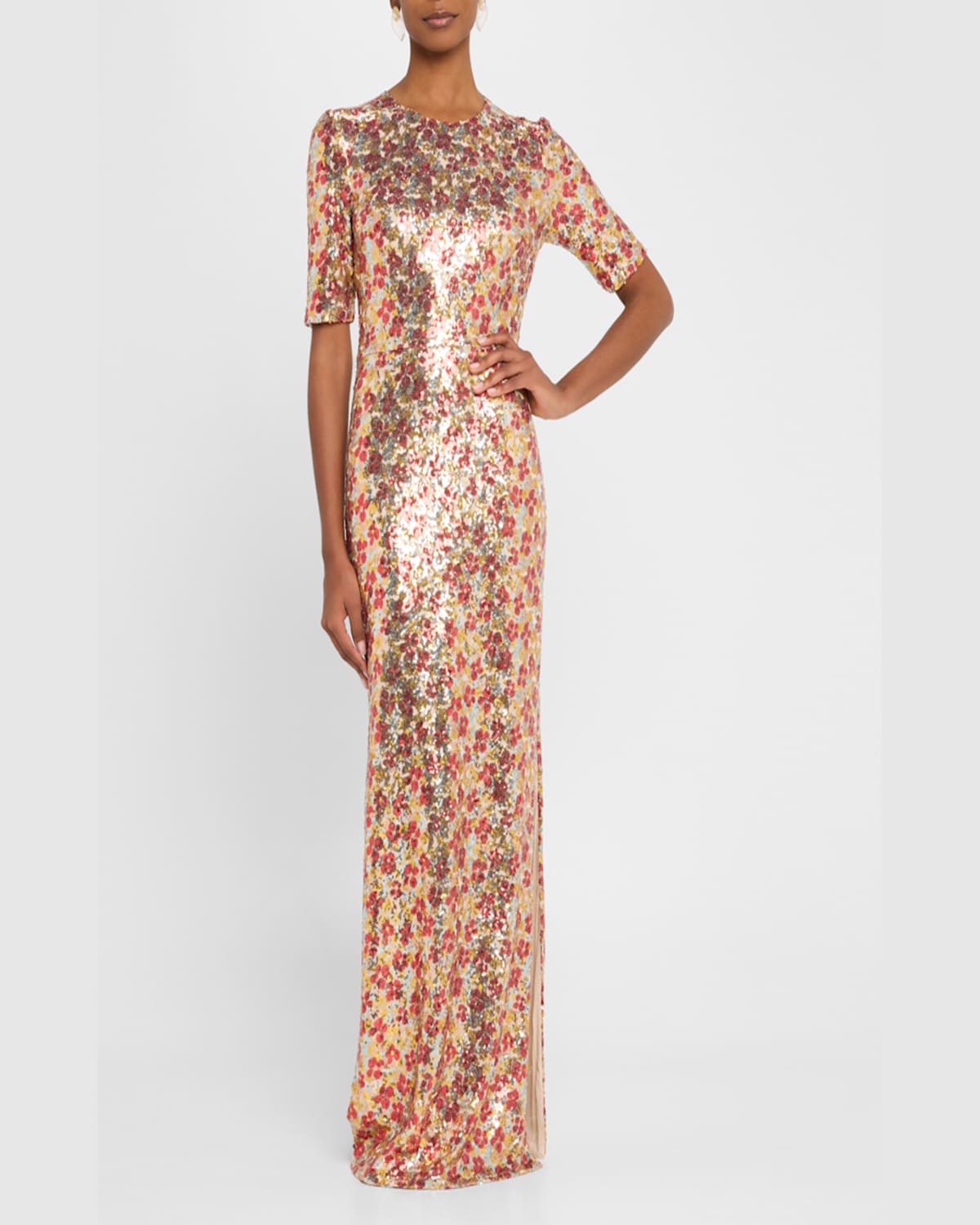 Rosetta Getty Flower Sequin Short Sleeve T-shirt Gown In Multi