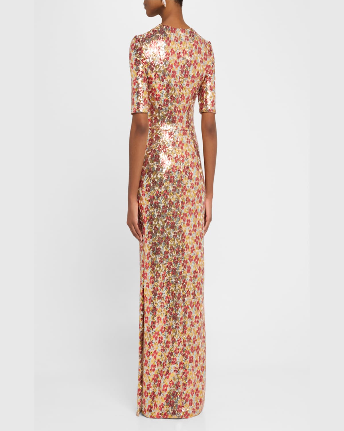 Rosetta Getty Flower Sequin Short Sleeve T-shirt Gown In Multi