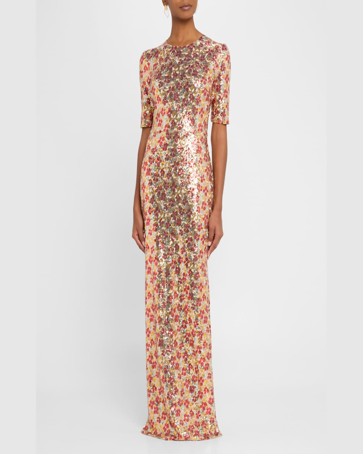 Rosetta Getty Flower Sequin Short Sleeve T-shirt Gown In Multi