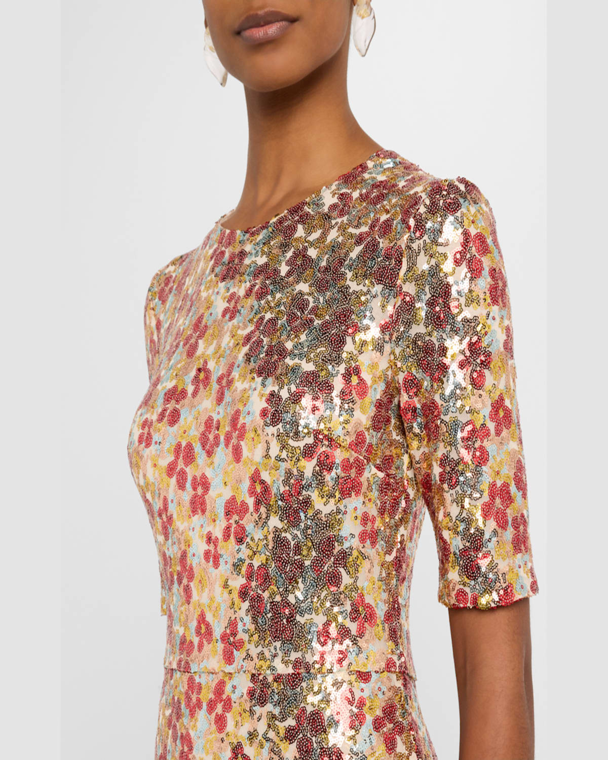 Rosetta Getty Flower Sequin Short Sleeve T-shirt Gown In Multi