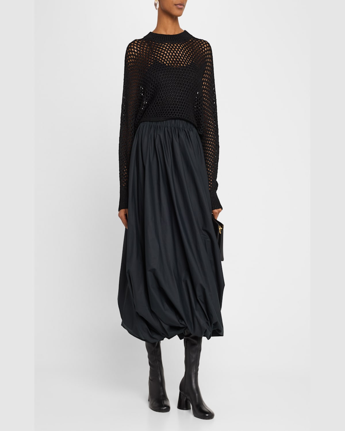 Rosetta Getty Hand Knit Mesh Dolman-sleeve Crop Sweater In Black