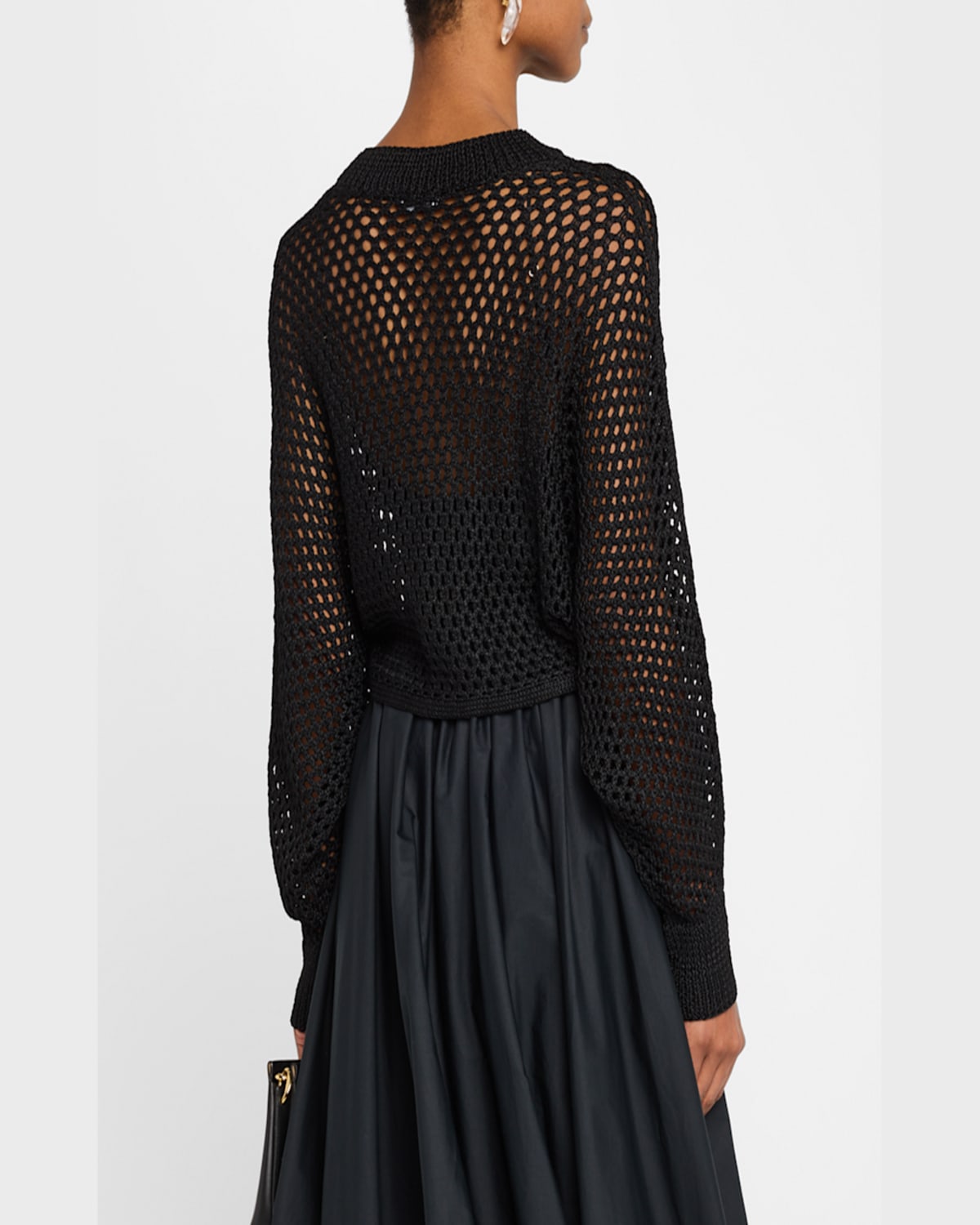 Rosetta Getty Hand Knit Mesh Dolman-sleeve Crop Sweater In Black