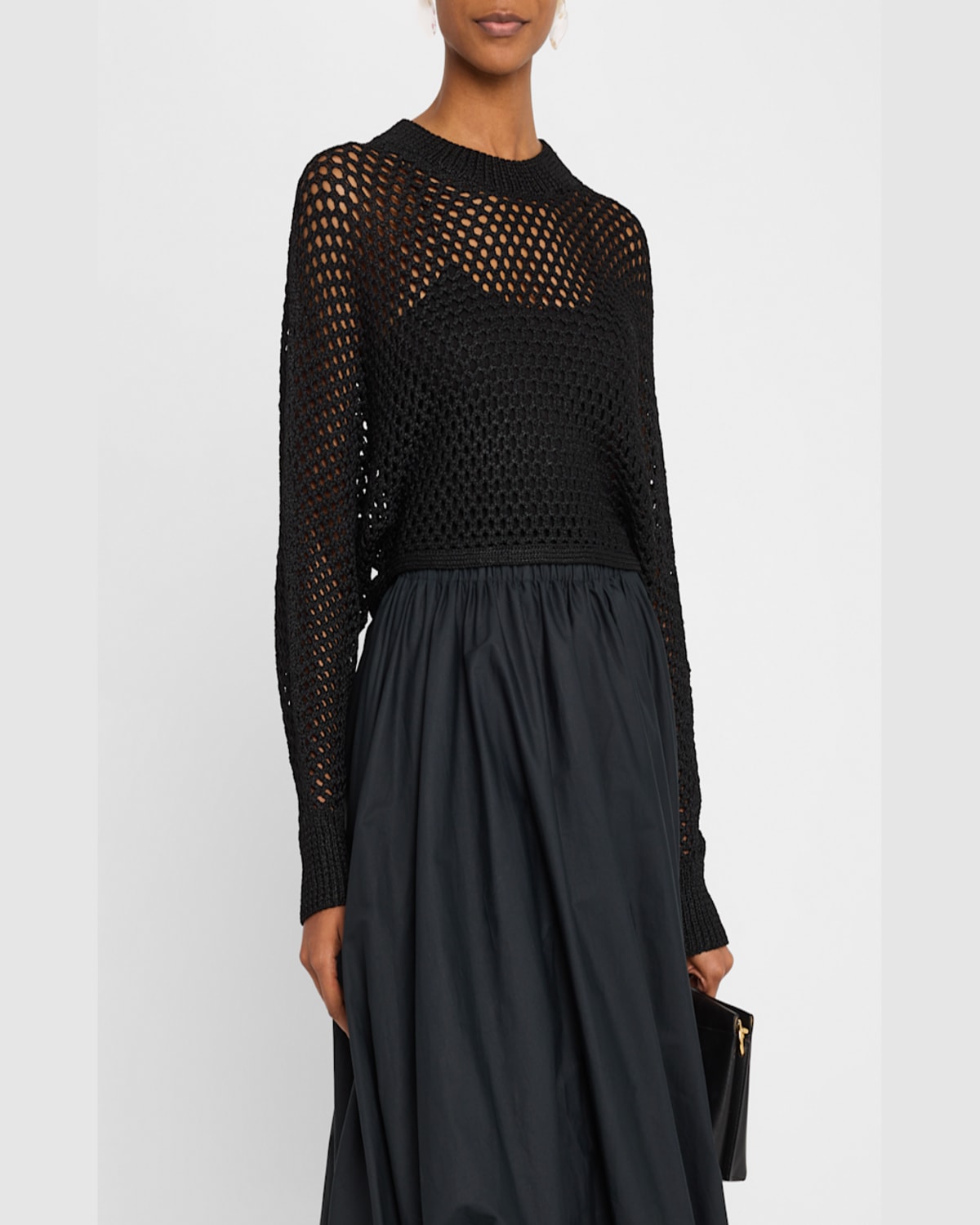 Rosetta Getty Hand Knit Mesh Dolman-sleeve Crop Sweater In Black