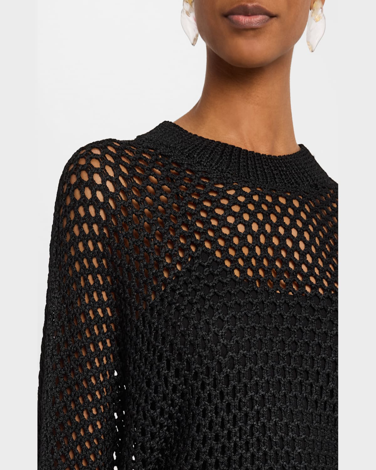 Rosetta Getty Hand Knit Mesh Dolman-sleeve Crop Sweater In Black