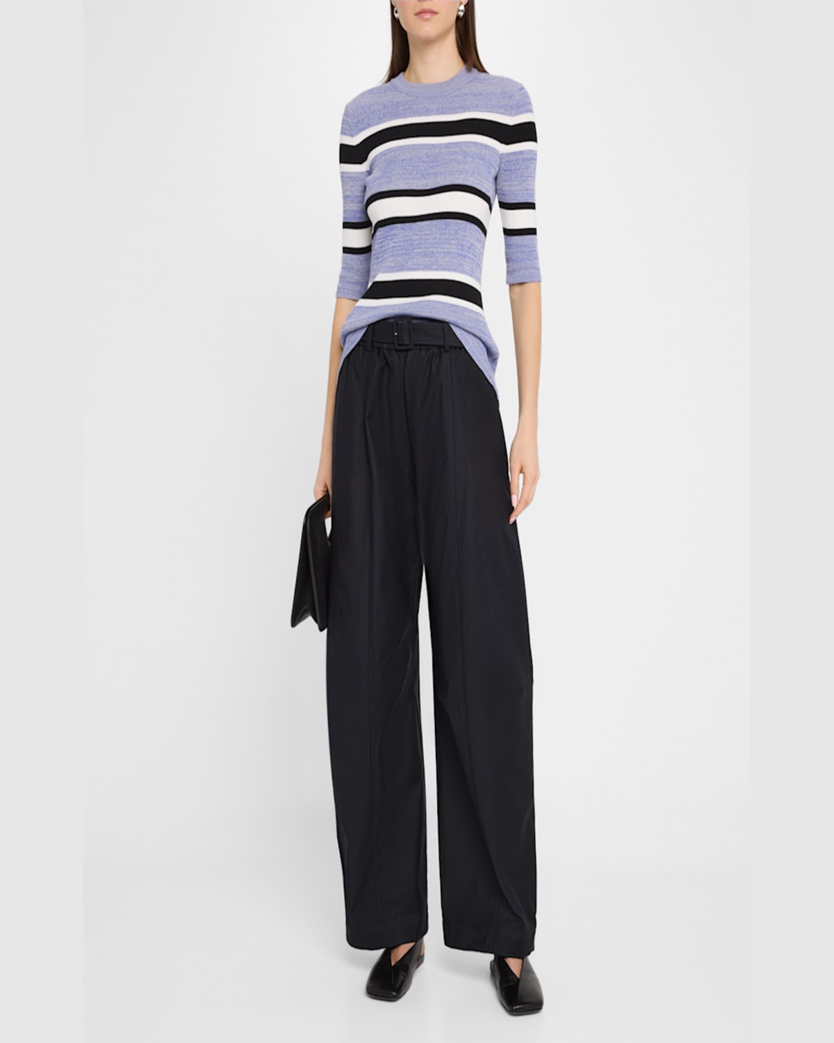 Rosetta Getty Belted Stretch Cotton Shantung Straight-leg Pants In Black