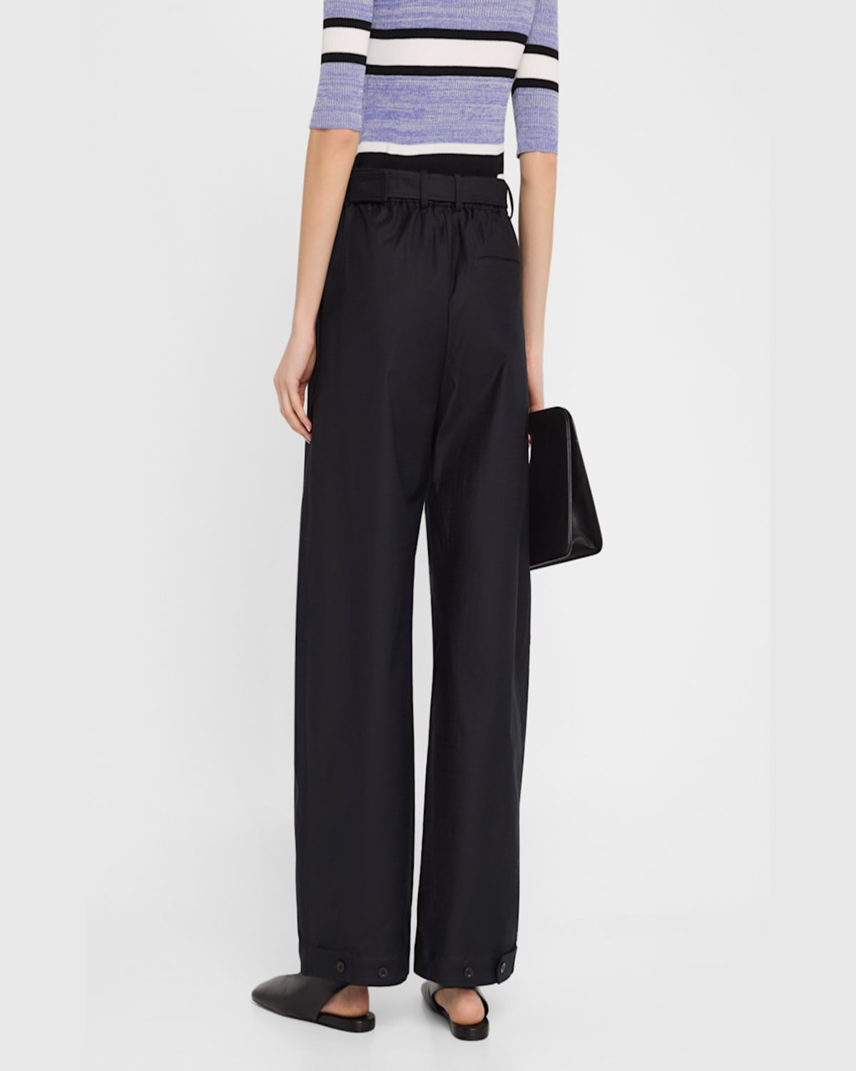 Rosetta Getty Belted Stretch Cotton Shantung Straight-leg Pants In Black
