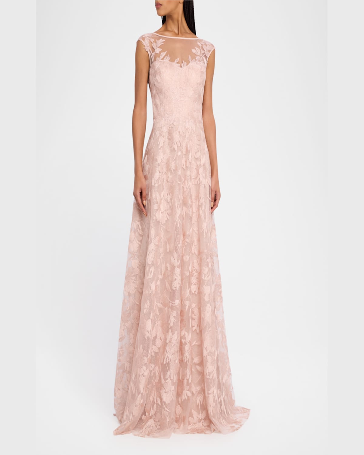 Rickie Freeman For Teri Jon Sleeveless Embroidered Floral Applique Gown In Blush Pink