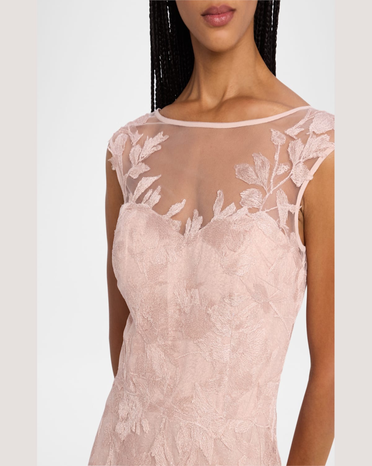 Rickie Freeman For Teri Jon Sleeveless Embroidered Floral Applique Gown In Blush Pink