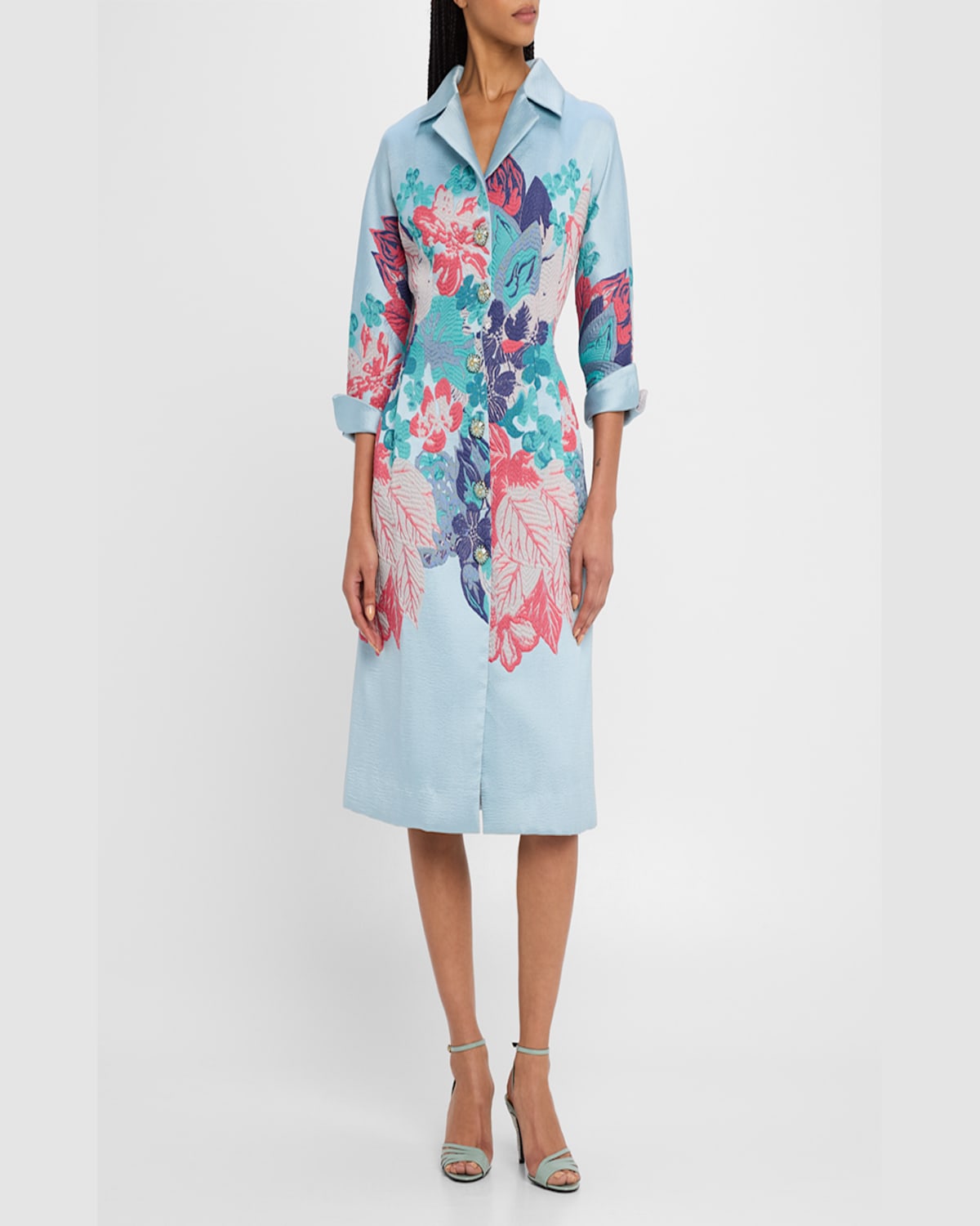RICKIE FREEMAN FOR TERI JON A-LINE FLORAL JACQUARD COAT DRESS