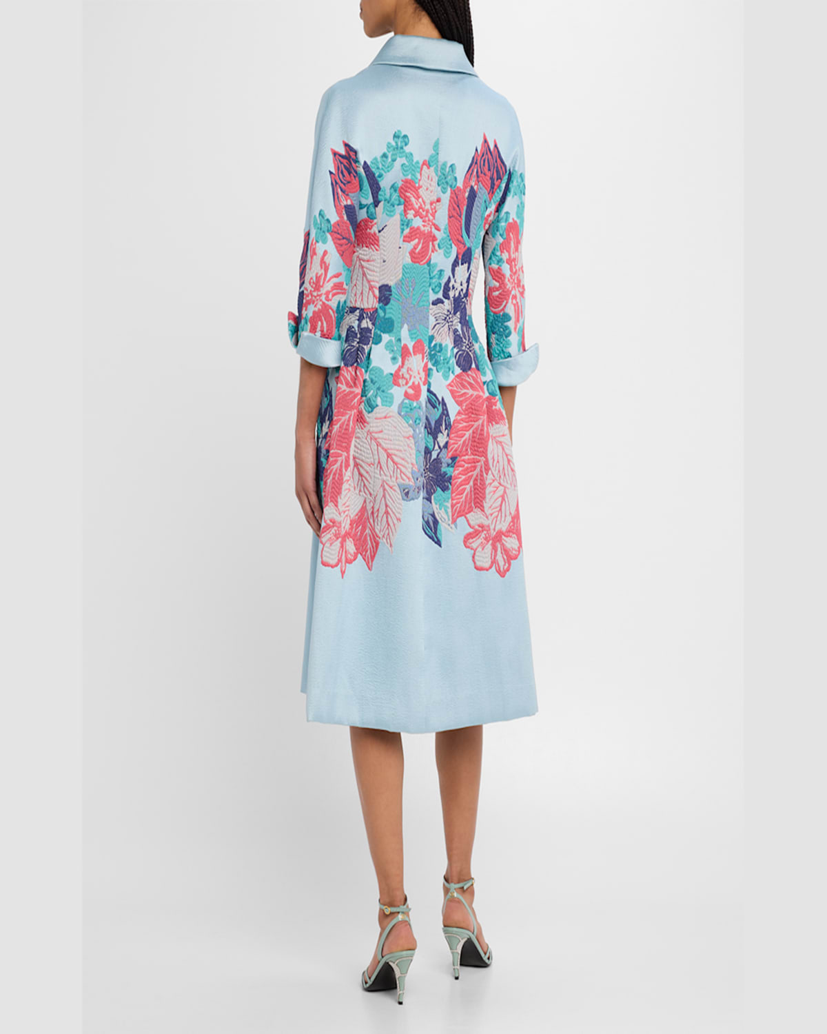 RICKIE FREEMAN FOR TERI JON A-LINE FLORAL JACQUARD COAT DRESS