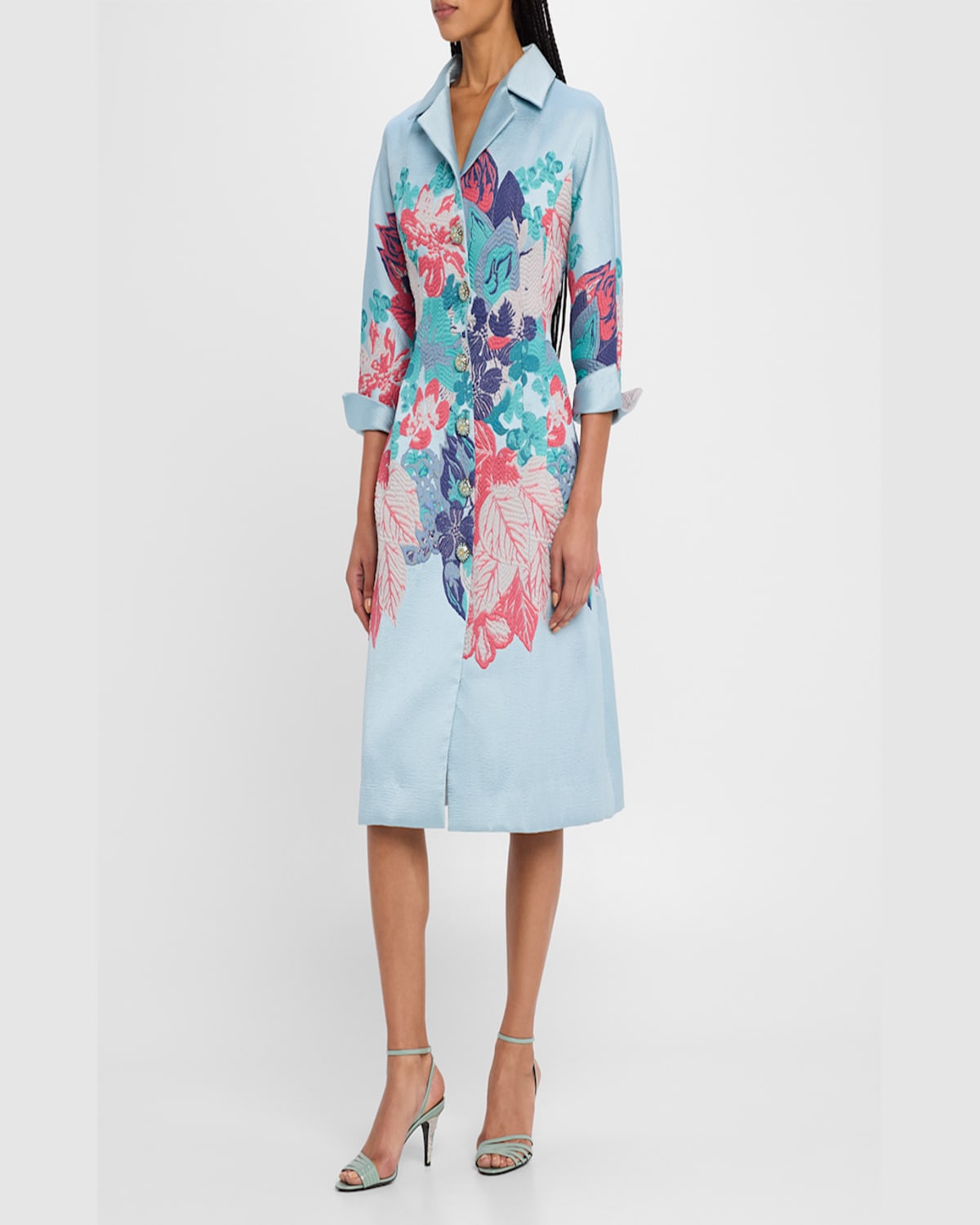 RICKIE FREEMAN FOR TERI JON A-LINE FLORAL JACQUARD COAT DRESS
