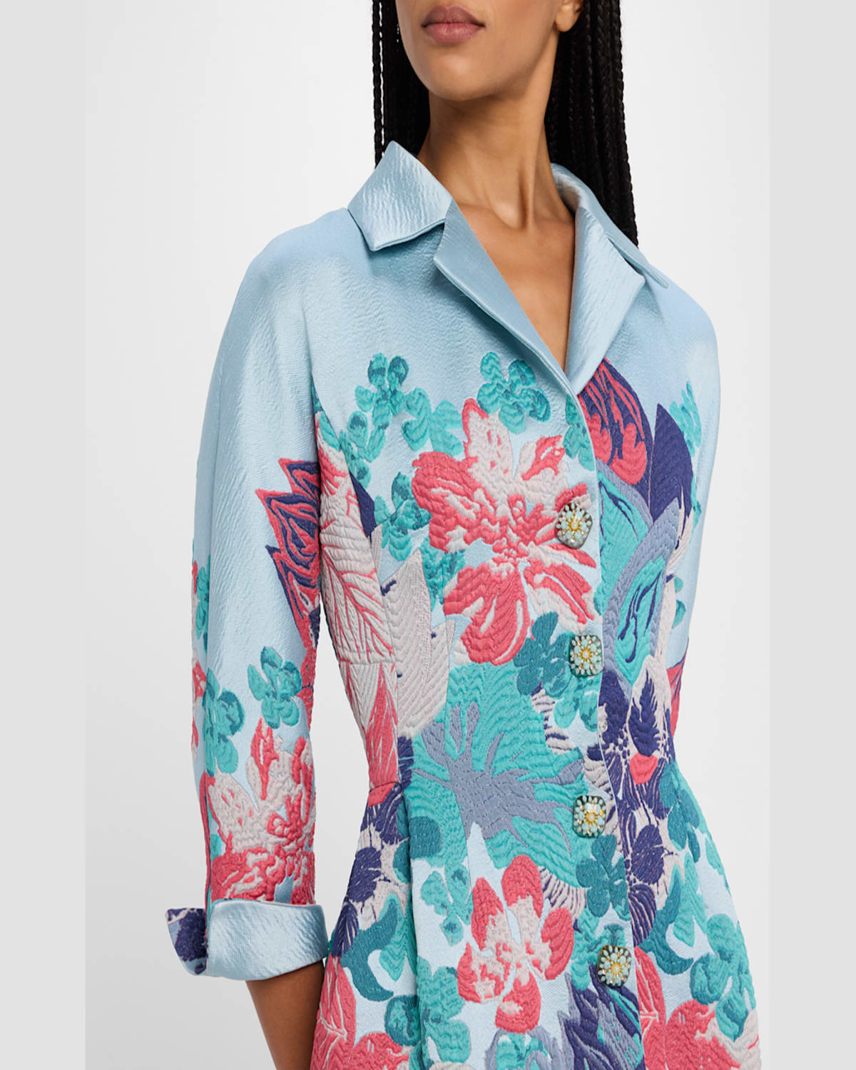 RICKIE FREEMAN FOR TERI JON A-LINE FLORAL JACQUARD COAT DRESS
