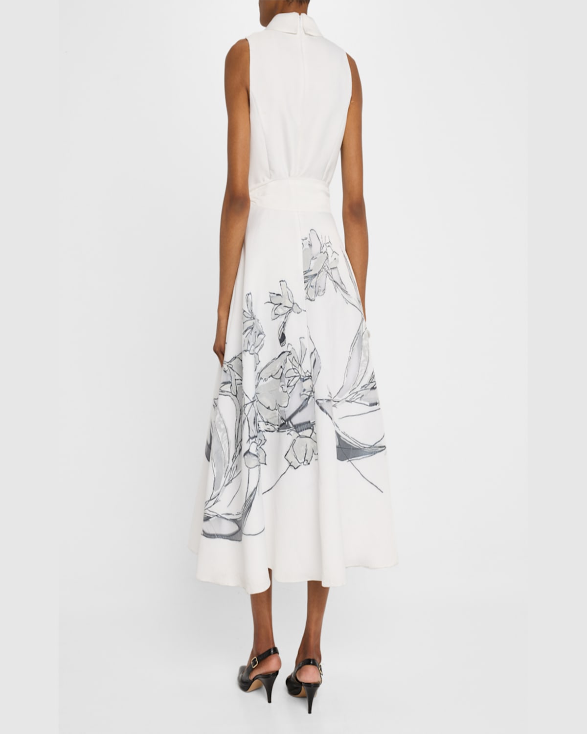 Rickie Freeman For Teri Jon Sleeveless Floral Burnout Midi Shirtdress In White Silver