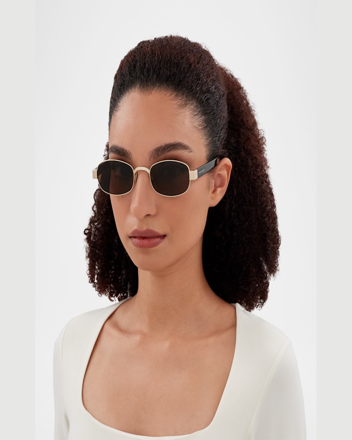 Saint Laurent Sl 706 Linea Sl Logo 001 Gold Black Brown Sunglasses In Gold