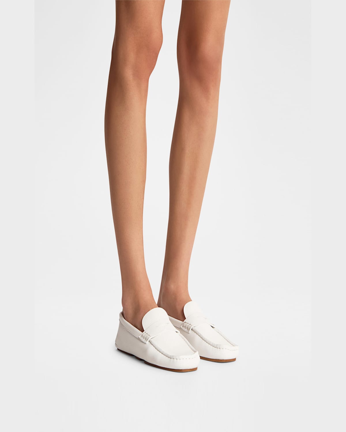 Khaite Billy Grained Leather Moc-toe Penny Loafers In Optic White