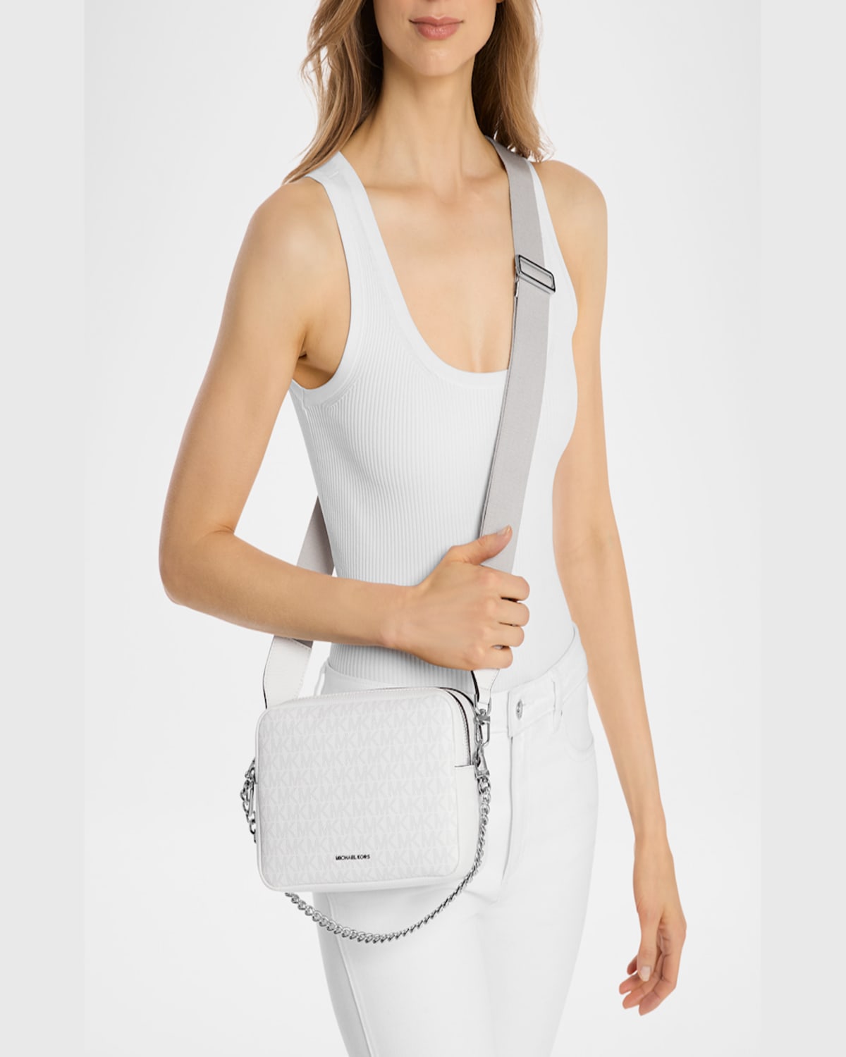 Michael Michael Kors Bryant Medium Double Zip Camera Crossbody Bag In Opt/allum